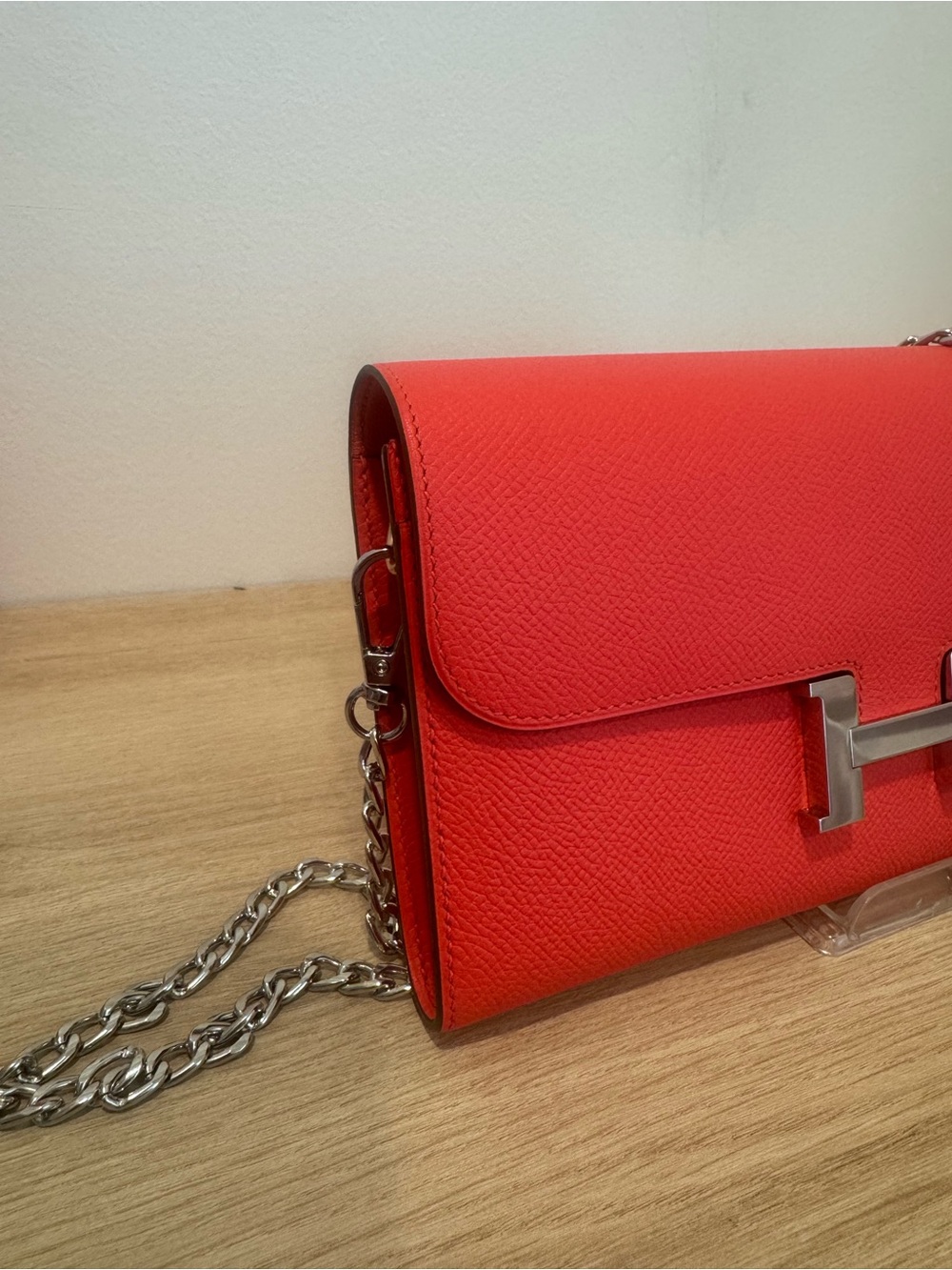 Hermes coral red constance Wallet with unbranded silver Chain— brand new - Picture 2 of 5